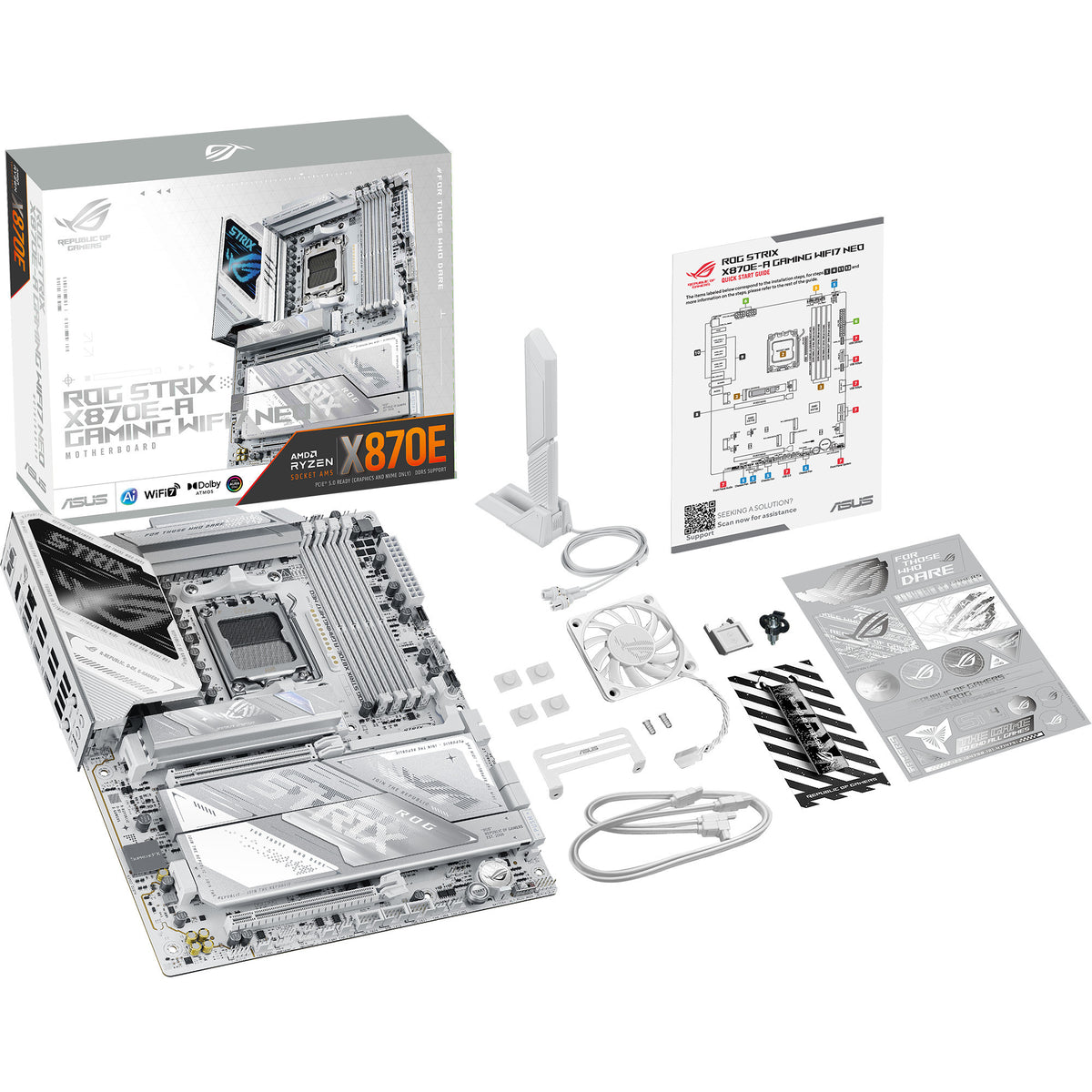 Asus rog strix x870e-a gaming wifi7 neo socket am5 moederbord (wit, raid, 5 gb-lan, wi-fi 7, bt 5.4, sound, atx)