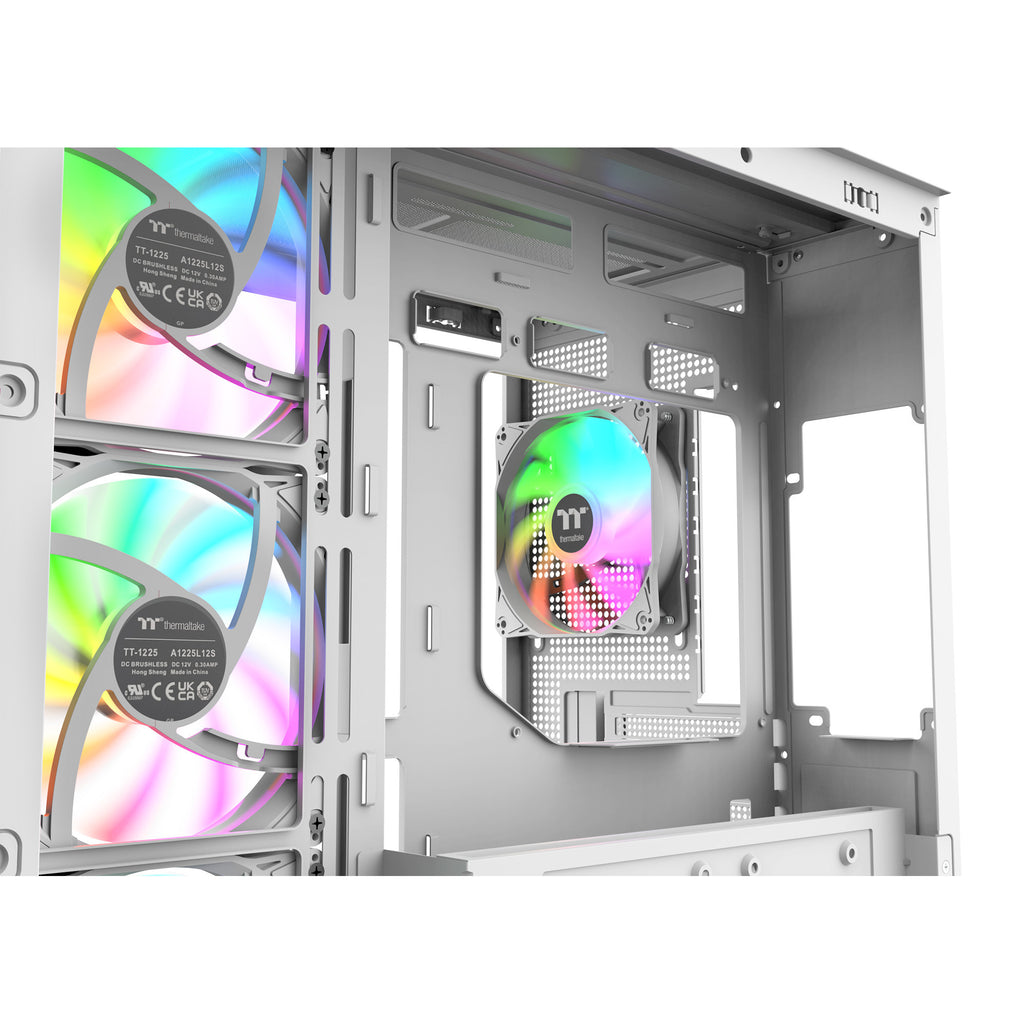Thermaltake view 380 ws argb snow midi tower behuizing (wit houtkleur | 2x usb-a | 1x usb-c | rgb | tempered glass)