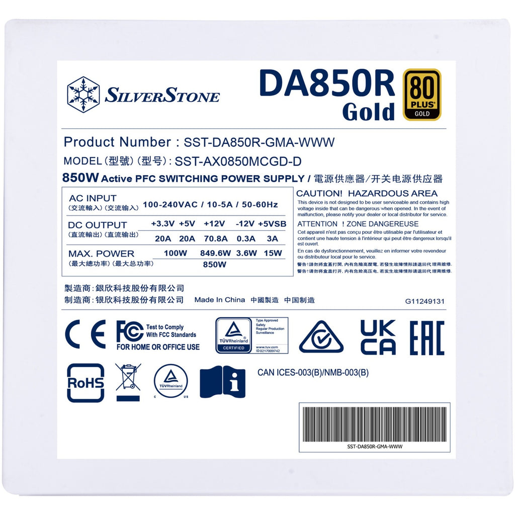 Silverstone sst-da850r-gma-www modulaire 850 watt voeding (wit, 4x pcie)