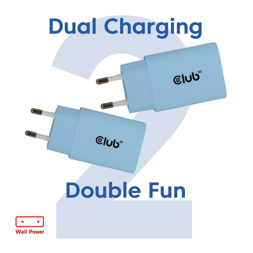 Club 3d 2-pack usb c charger 30 watt (blauw)