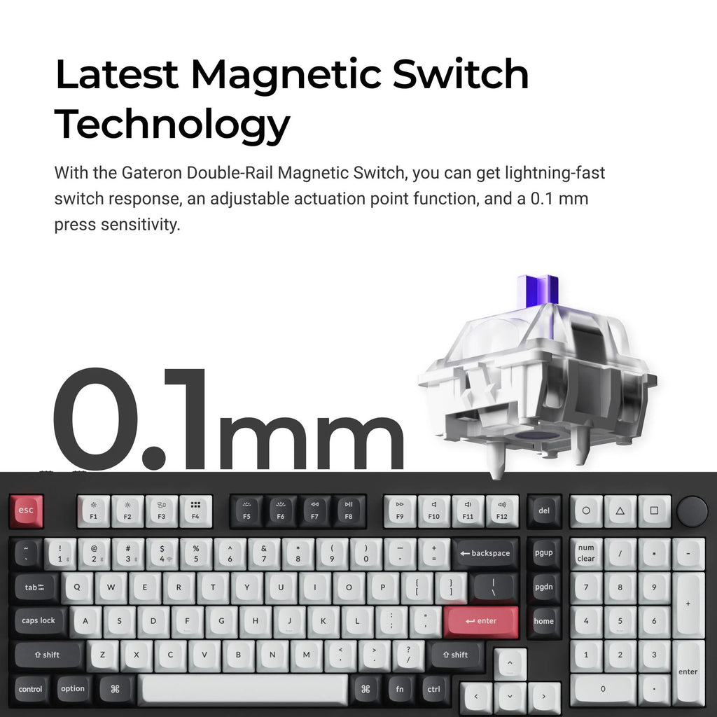 Keychron q5 he qmk wireless custom keyboard (wit, us lay-out (qwerty), gateron double-rail magnetic nebula, 96%, rgb leds, osa double-shot pbt, hot swap, knob, 2.4ghz | bluetooth 5.1 | usb-c)