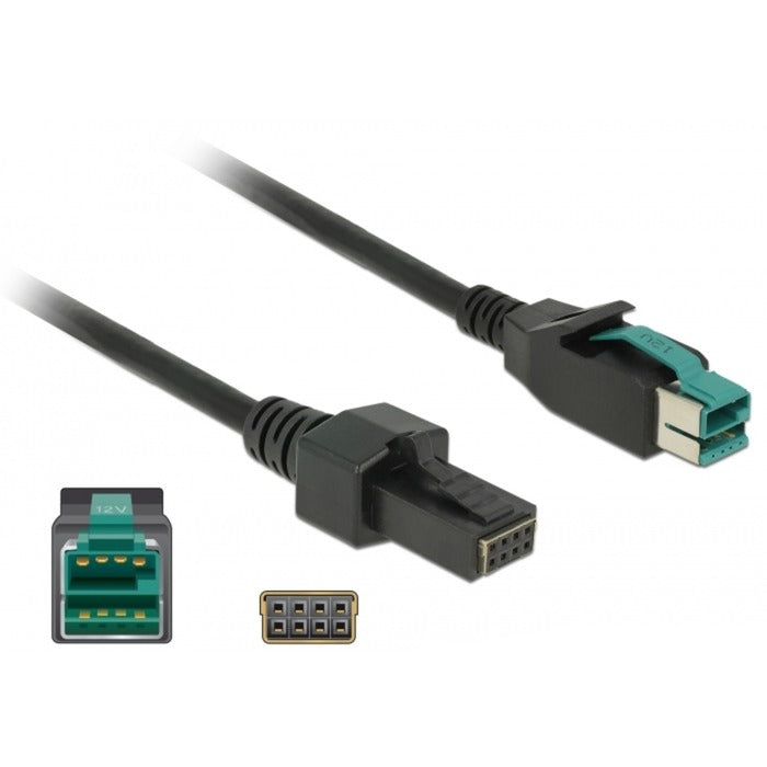 Delock poweredusb kabel male 12 v > 2 x 4 pin male voor pos printers en terminals (zwart, 2 meter)