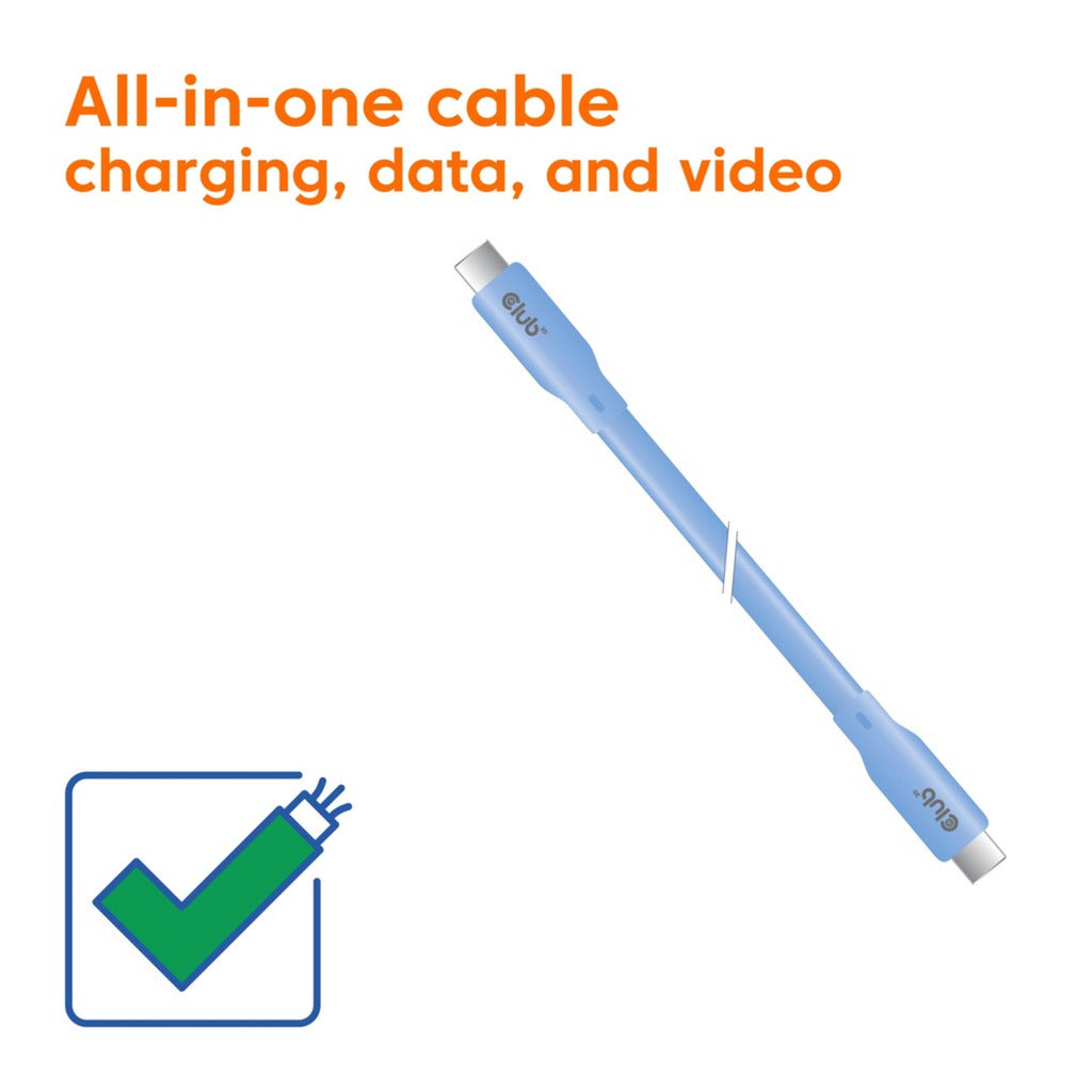 Club 3d gen2x2 type-c bi-directional, 2 meter kabel (lichtblauw, 4k60hz, data 20gbps, pd 240w(48v 5a) epr)