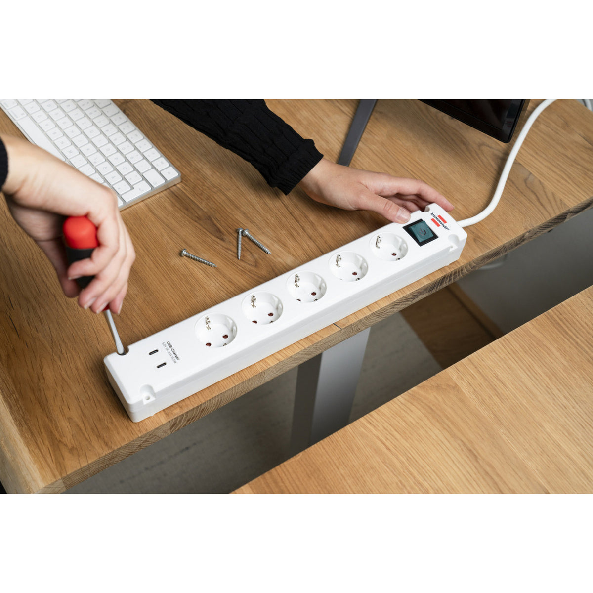 Brennenstuhl bremounta stekkerdoos 5-voudig met 2 usb c-laadcontactdozen stekkerdoos (wit, 2x usb c)