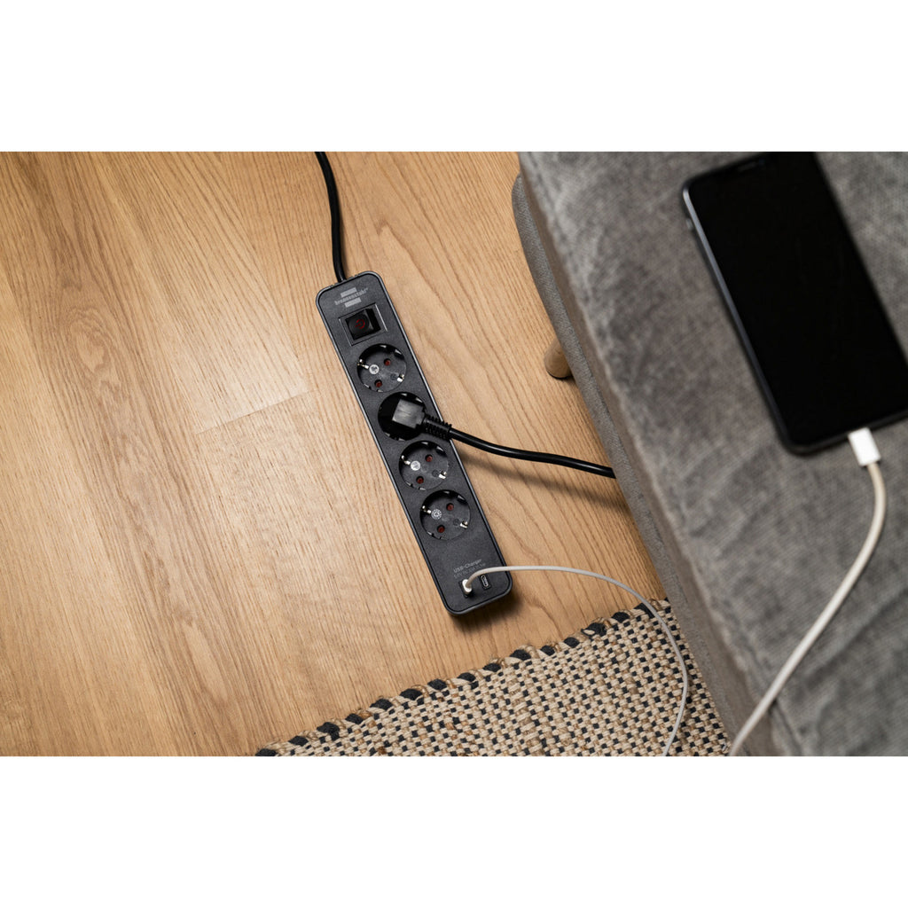 Brennenstuhl ecolor 4-voudige stekkerdoos met 2 usb-laadaansluitingen stekkerdoos (zwart, 2x usb-c)