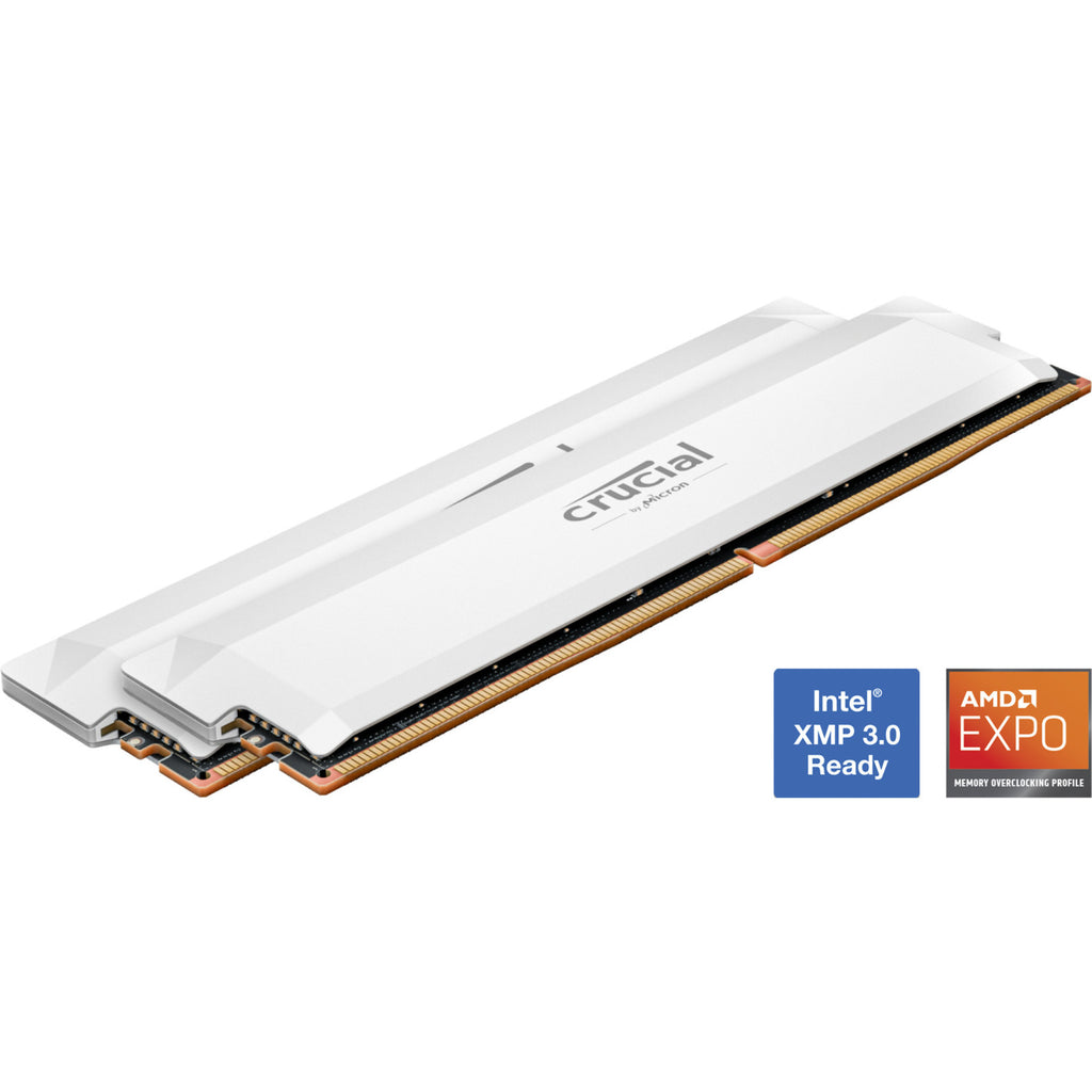Crucial pro oc 32 gb ddr5-6000 (2x 16 gb) werkgeheugen (wit, cp2k16g60c36u5w, xmp 3.0, expo)
