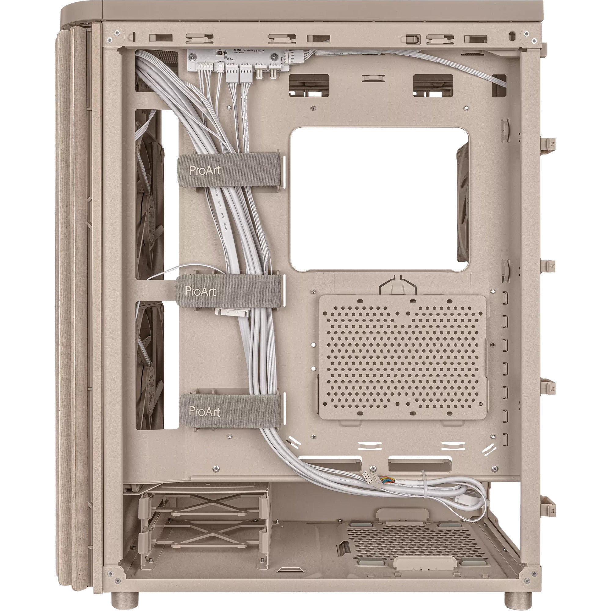 Asus proart pa401 wood edition - mesh panel midi tower behuizing (beige houtkleur | 2x usb-a | 1x usb-c)