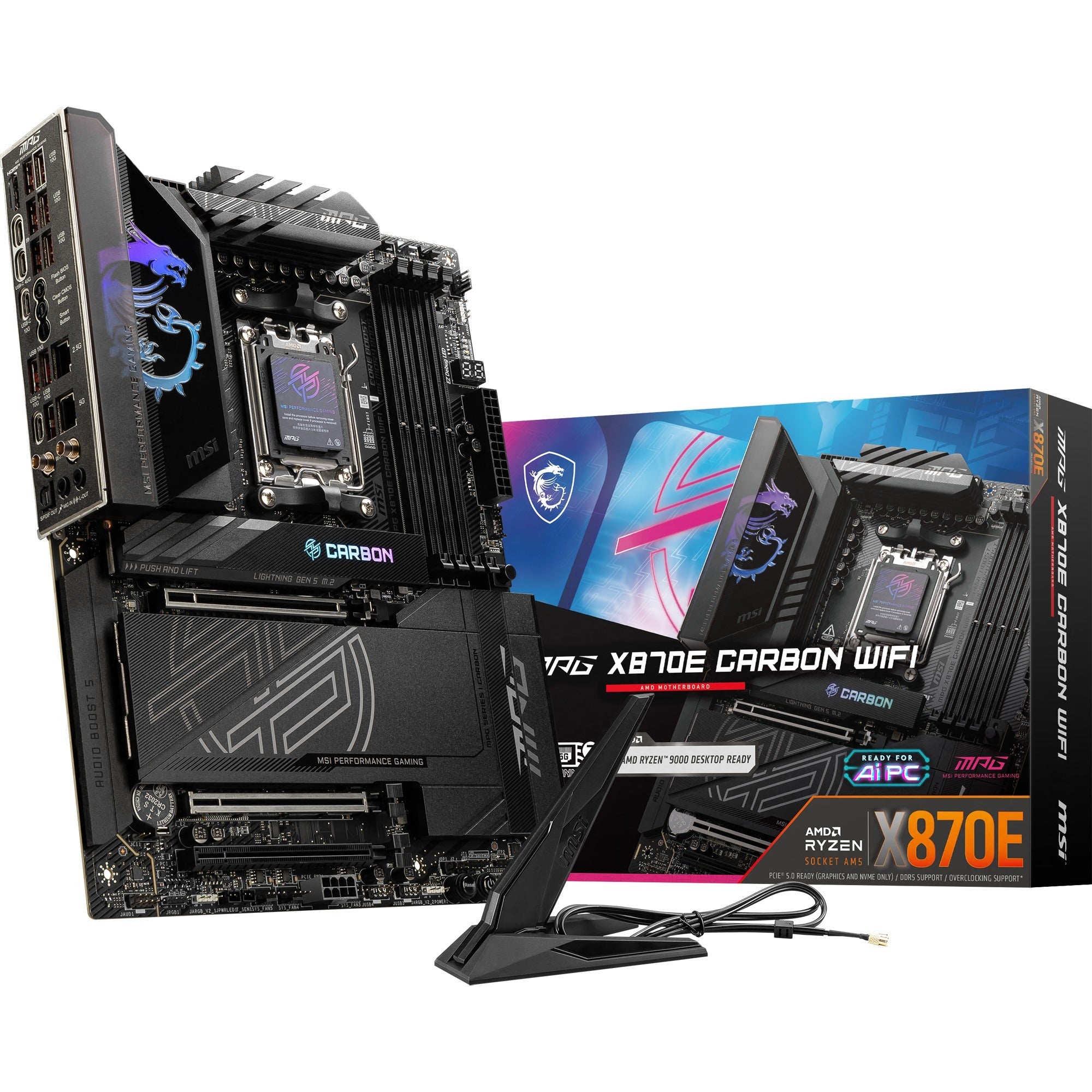 Msi mpg x870e carbon wifi socket am5 moederbord (raid, 5gb-lan, 2,5gb-lan, wi-fi 7, bt, sound, atx)