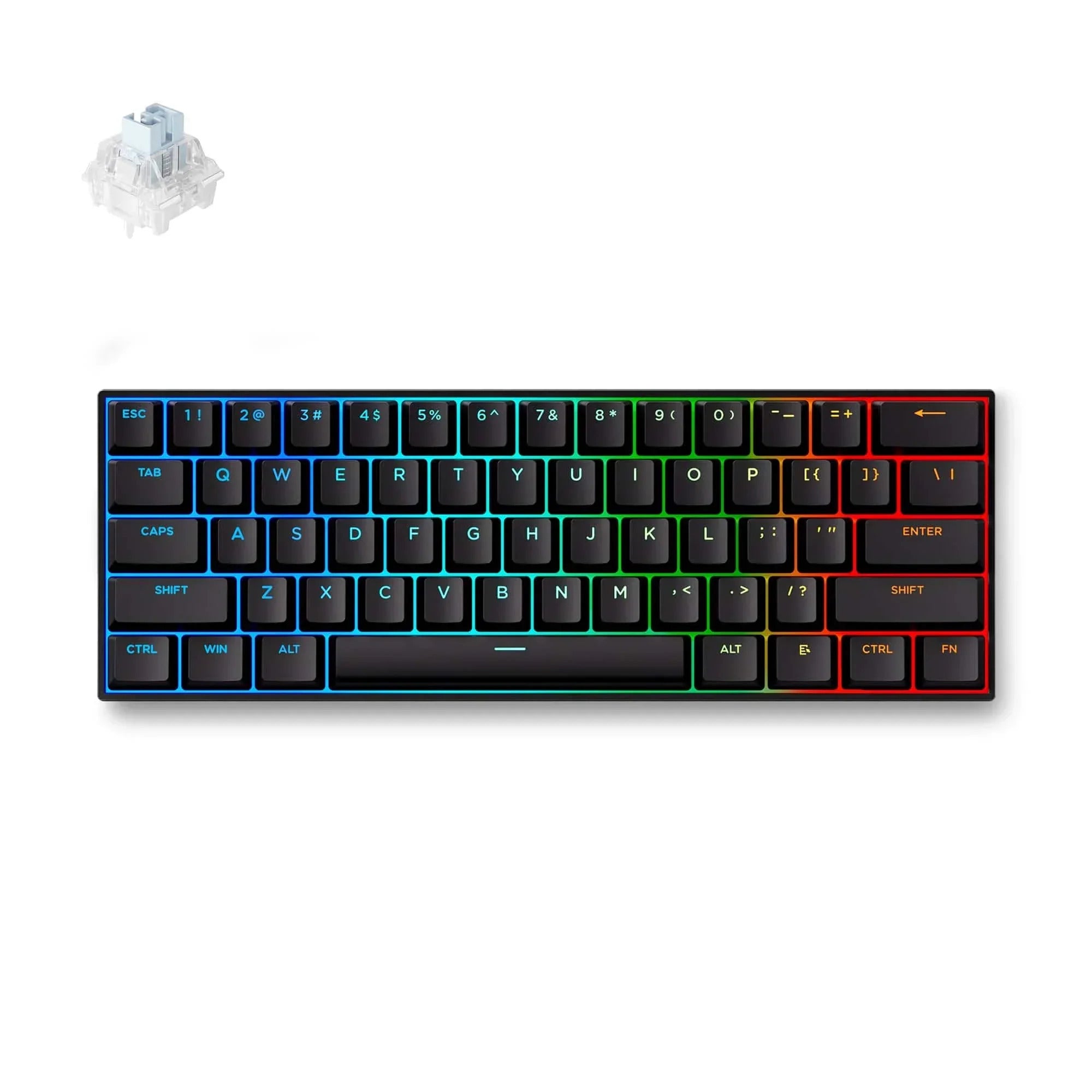 Mchose ace 60 hall effect magnetic switch gaming keyboard (zwart, us lay-out (qwerty), ice blue magnetic, 60%, rgb, hot swap, pbt keycaps, hall effect sensor)