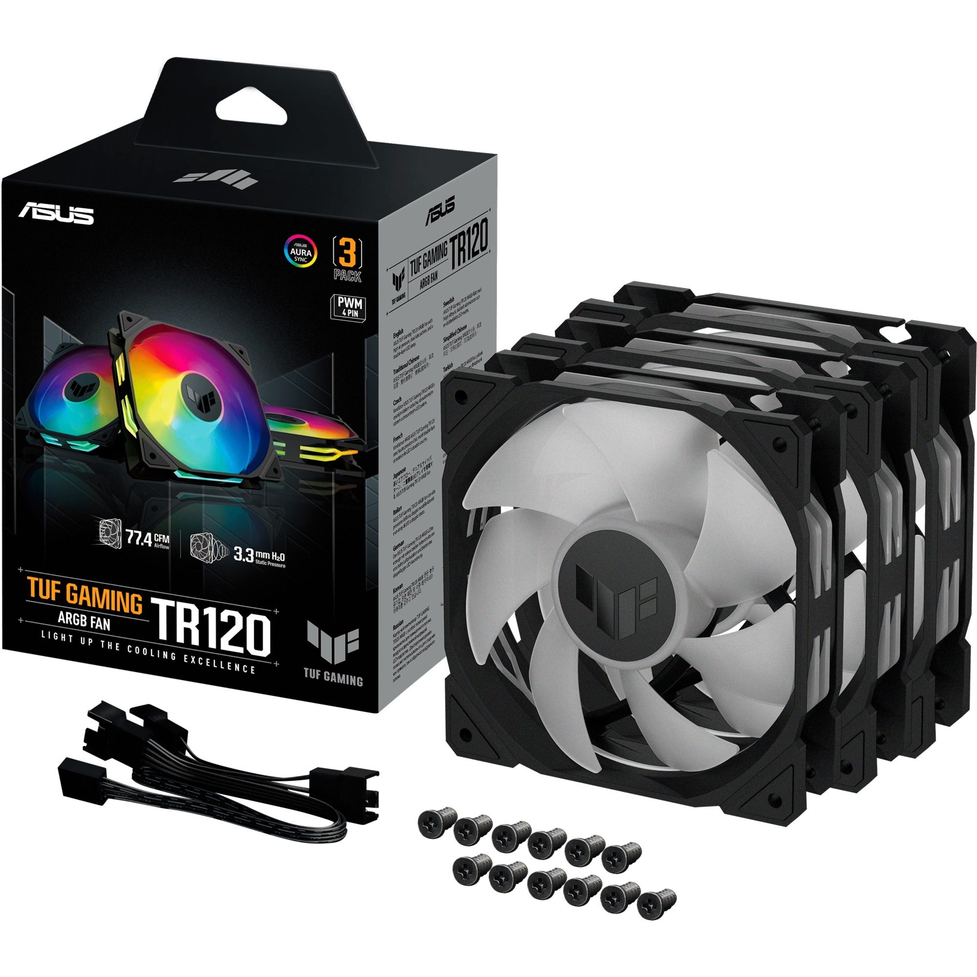 Asus tuf gaming tr120 argb case fans (zwart, 3 stuks, 120 x 120 x 25 mm)