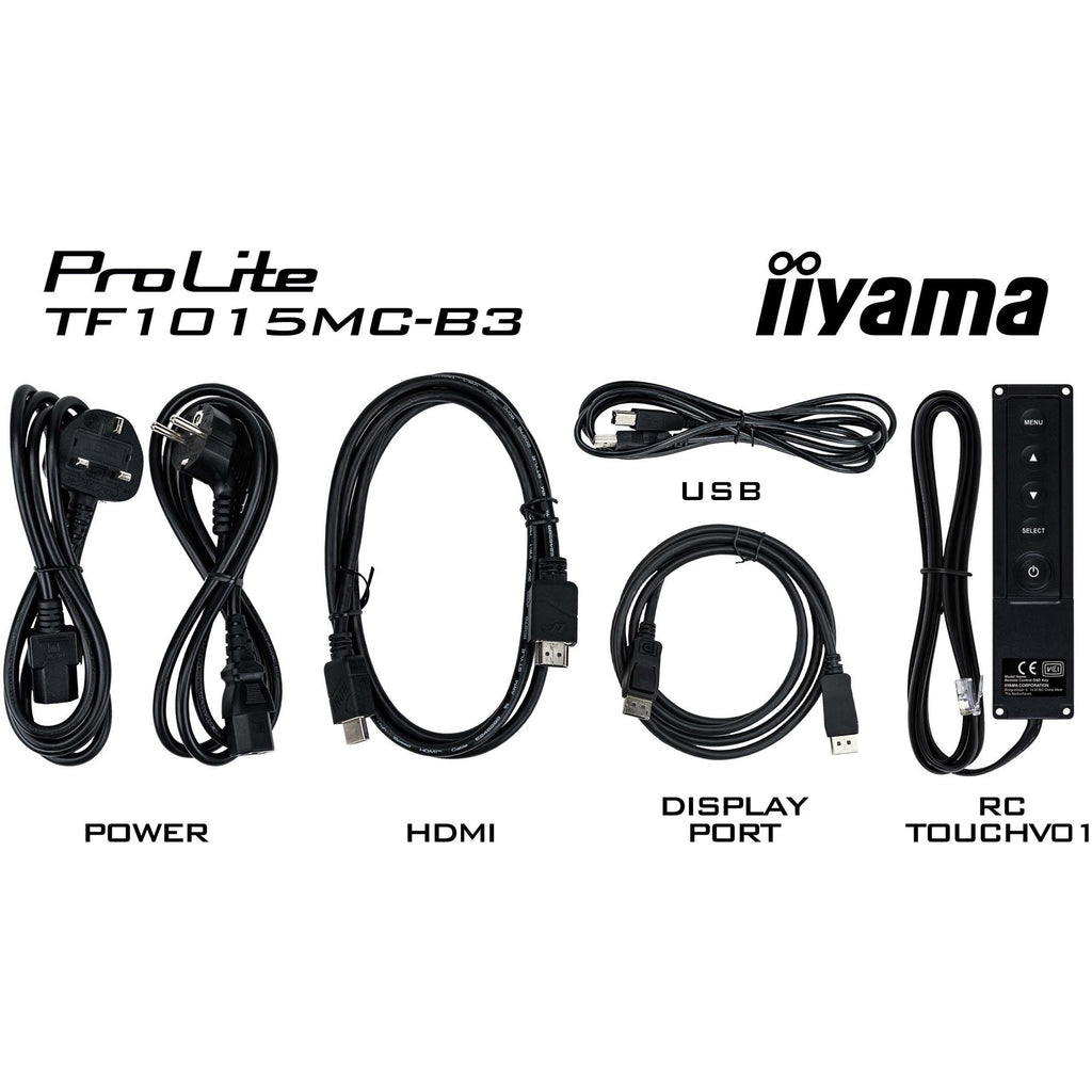 Iiyama prolite tf1015mc-b3 10.1 touchscreen monitor (zwart, hdmi, displayport, vga, usb-b, rj-45)