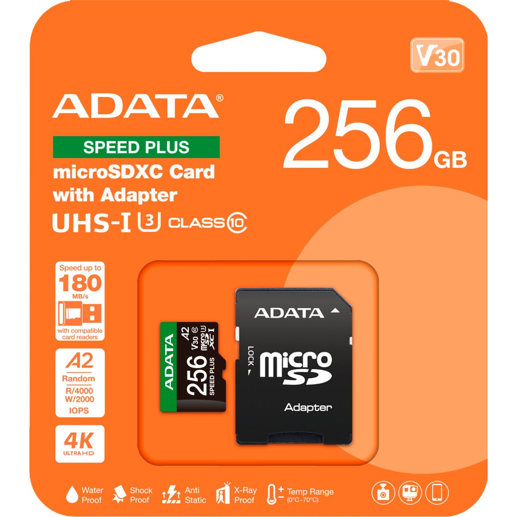Adata speed plus microsdxc 256 gb geheugenkaart (uhs-i u3, class 10, v30, a2)