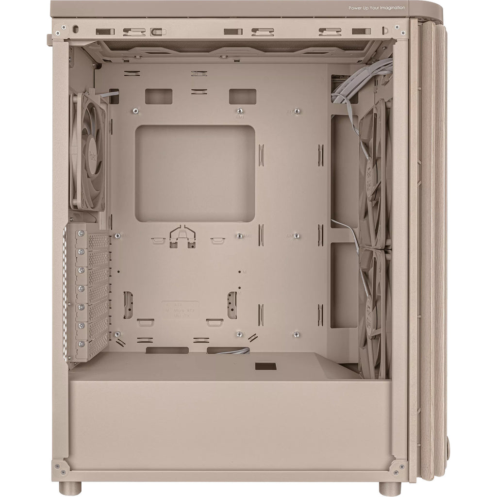 Asus proart pa401 wood edition - mesh panel midi tower behuizing (beige houtkleur | 2x usb-a | 1x usb-c)