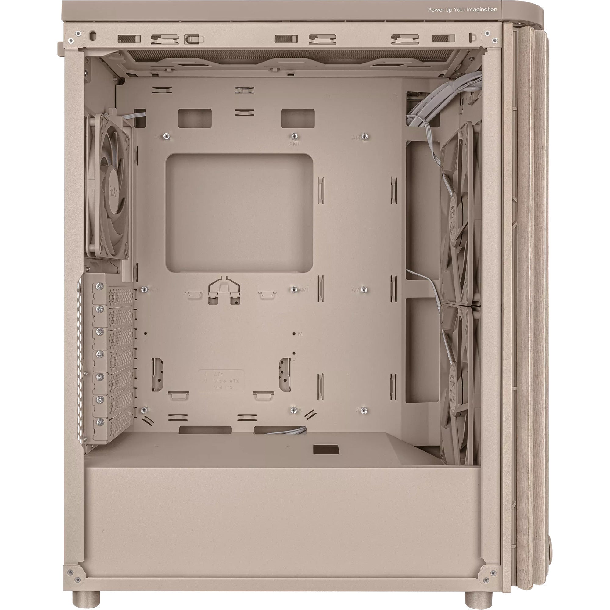 Asus proart pa401 wood edition - mesh panel midi tower behuizing (beige houtkleur | 2x usb-a | 1x usb-c)