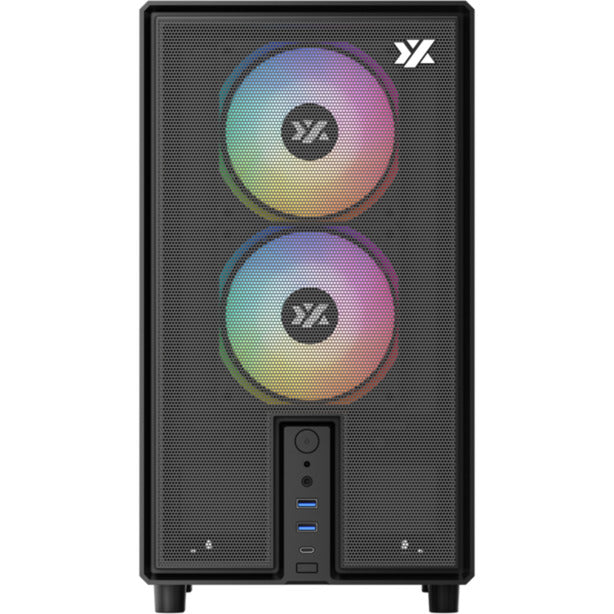 Xyz pc gear atom midi tower behuizing (zwart | 2x usb-a | 1x usb-c | tempered glass)