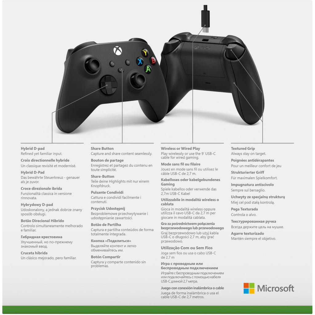 Microsoft xbox wireless controller + usb-c kabel (zwart, incl. usb-c-kabel | pc, xbox one, xbox series x, xbox series s)