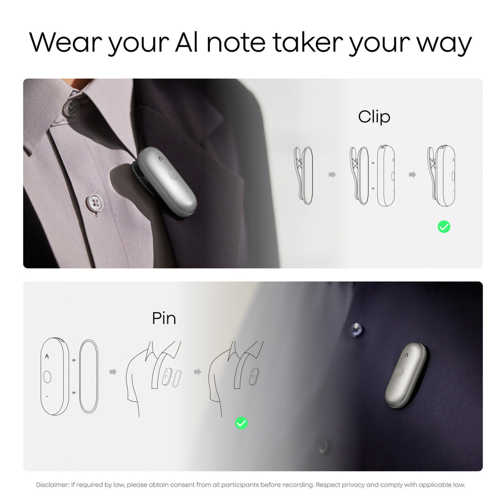 Plaud notepin s dicteerapparaat (zilver, 64 gb, bluetooth 5.2 ble (bluetooth low energy) wi-fi)