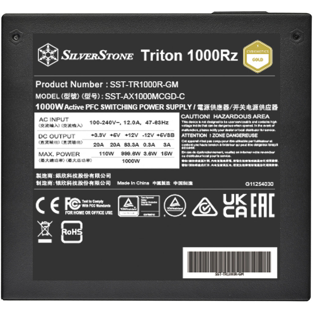 Silverstone triton 1000rz modulaire 1000 watt voeding (zwart, 1x 12v-2x6, 4x pcie)