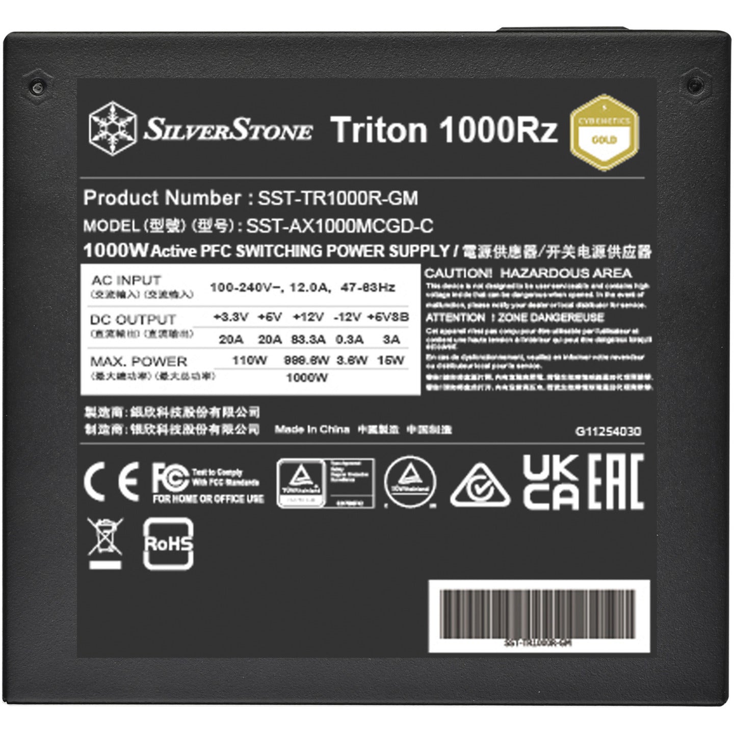 Silverstone triton 1000rz modulaire 1000 watt voeding (zwart, 1x 12v-2x6, 4x pcie)