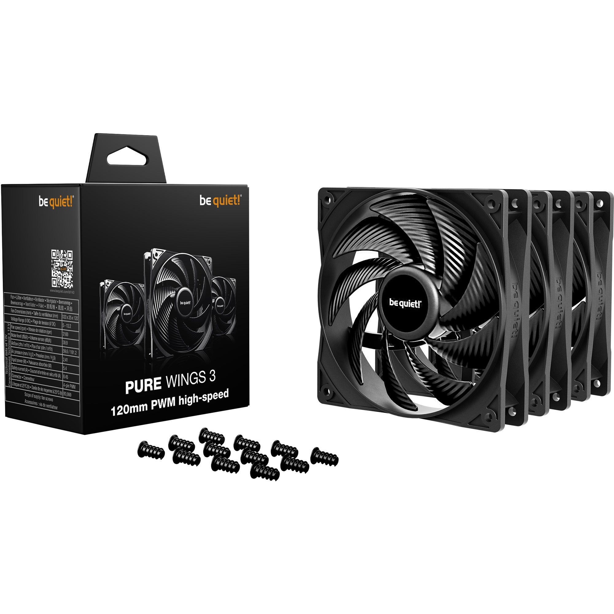 Be quiet! pure wings 3 high-speed case fans (zwart, 3 stuks, 120 x 120 x 25 mm, pwm)