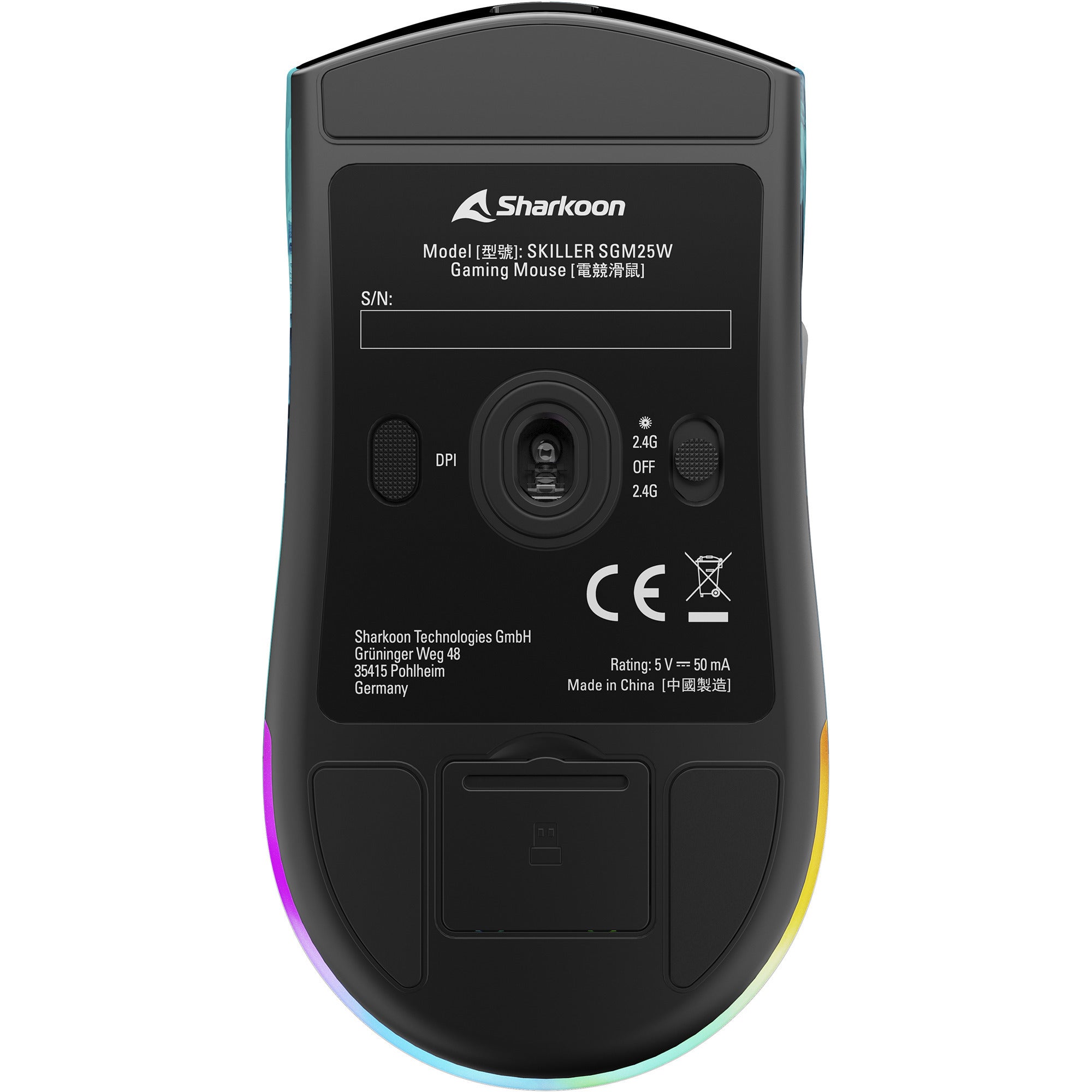 Sharkoon sgm25w gaming muis (turquoise blauw, 12.000 dpi, rgb leds)