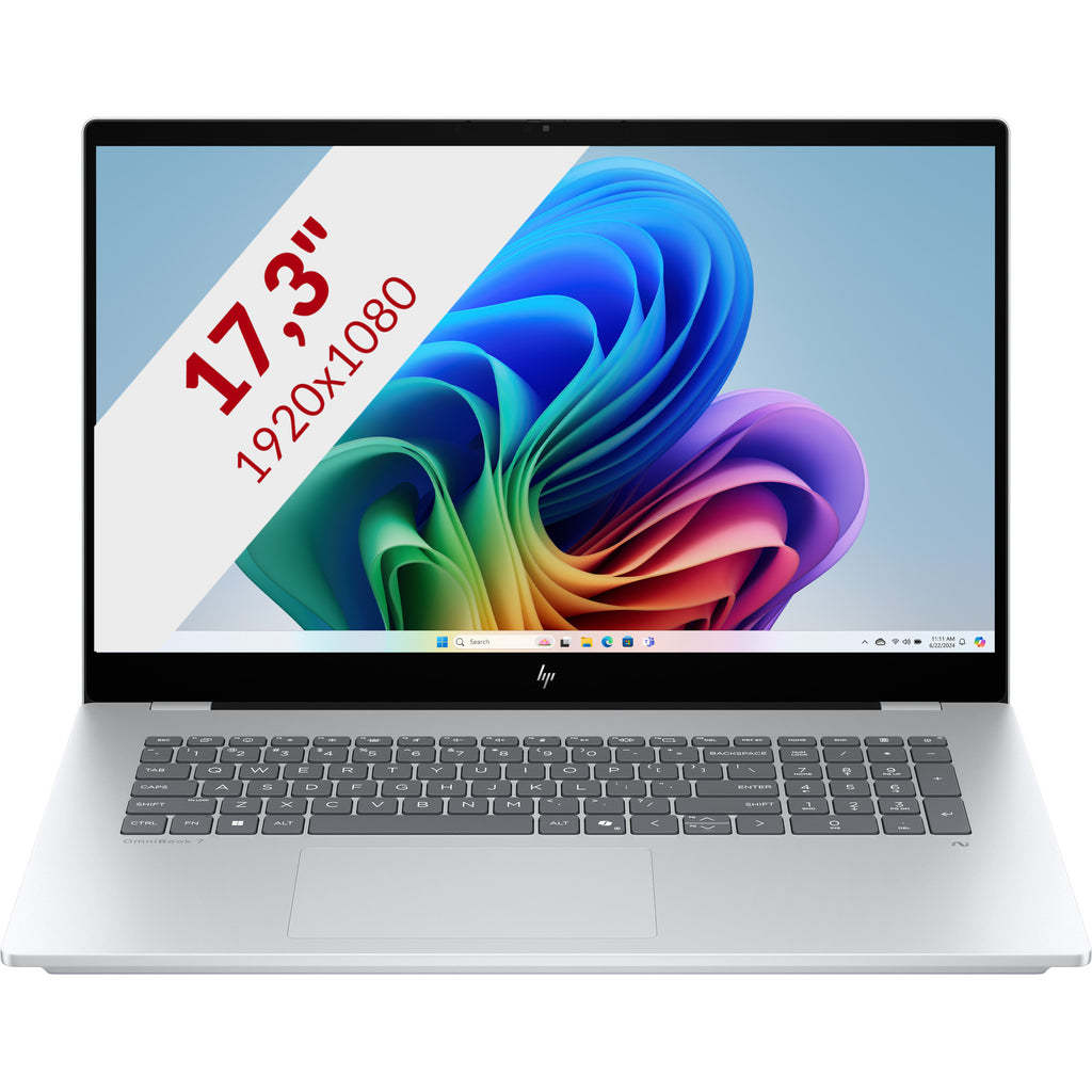 Hp omnibook 7 ngai 17-dc0070nd 17.3 copilot+ laptop (zilver | core ultra 7 256v | intel arc 140v | 16 gb | 1 tb ssd | touch)