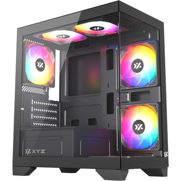 Xyz pc gear titanium view lite midi tower behuizing (zwart | 2x usb-a | tempered glass)