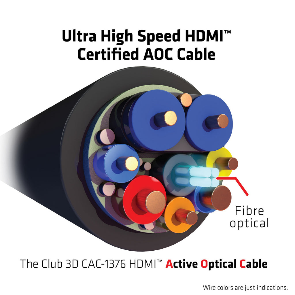 Club 3d ultra high speed aoc hdmi 2.1 gecertificeerde unidirectioneel kabel male-male (zwart, 10 meter, 4k 120hz, 8k 60hz, 48gbps)