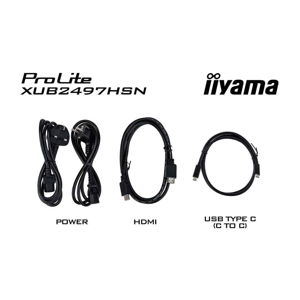 Iiyama prolite xub2497hsn-b2 23.8 monitor (zwart, hdmi, displayport, 3x usb-a, usb-c, rj-45)