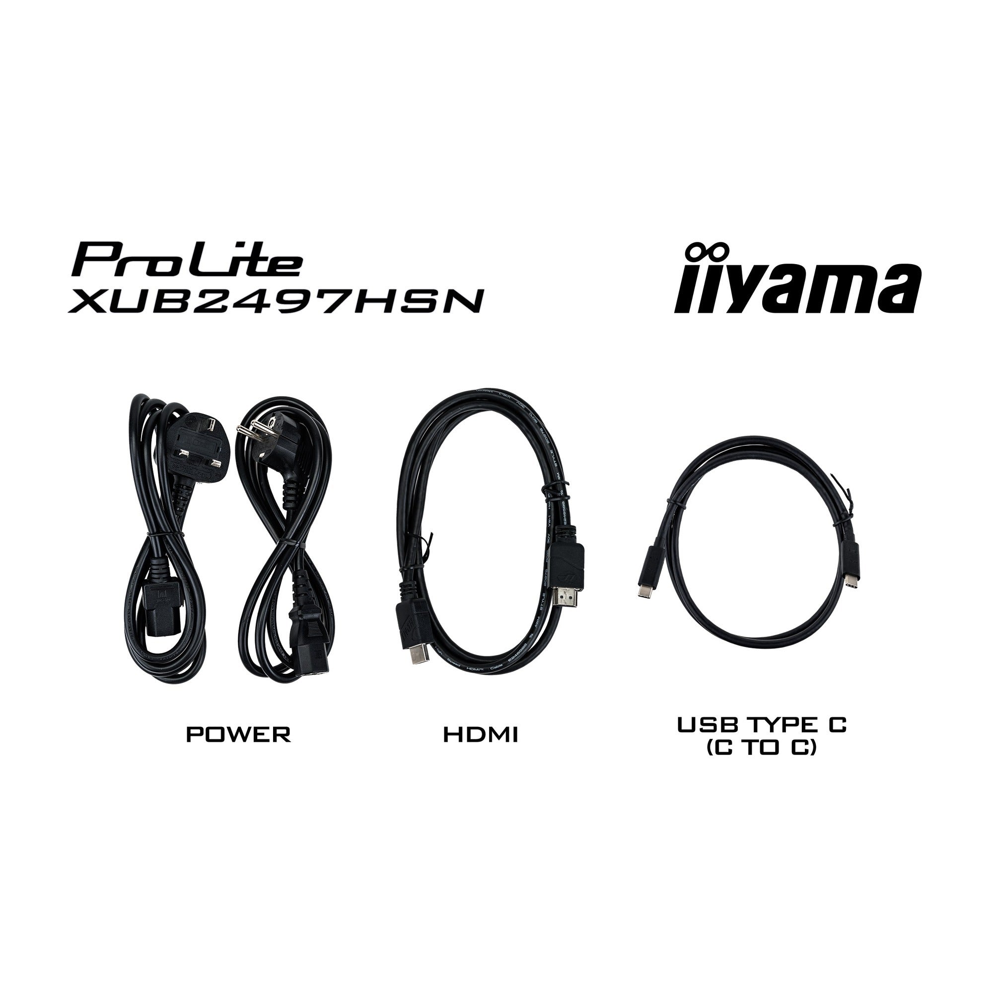 Iiyama prolite xub2497hsn-b2 23.8 monitor (zwart, hdmi, displayport, 3x usb-a, usb-c, rj-45)