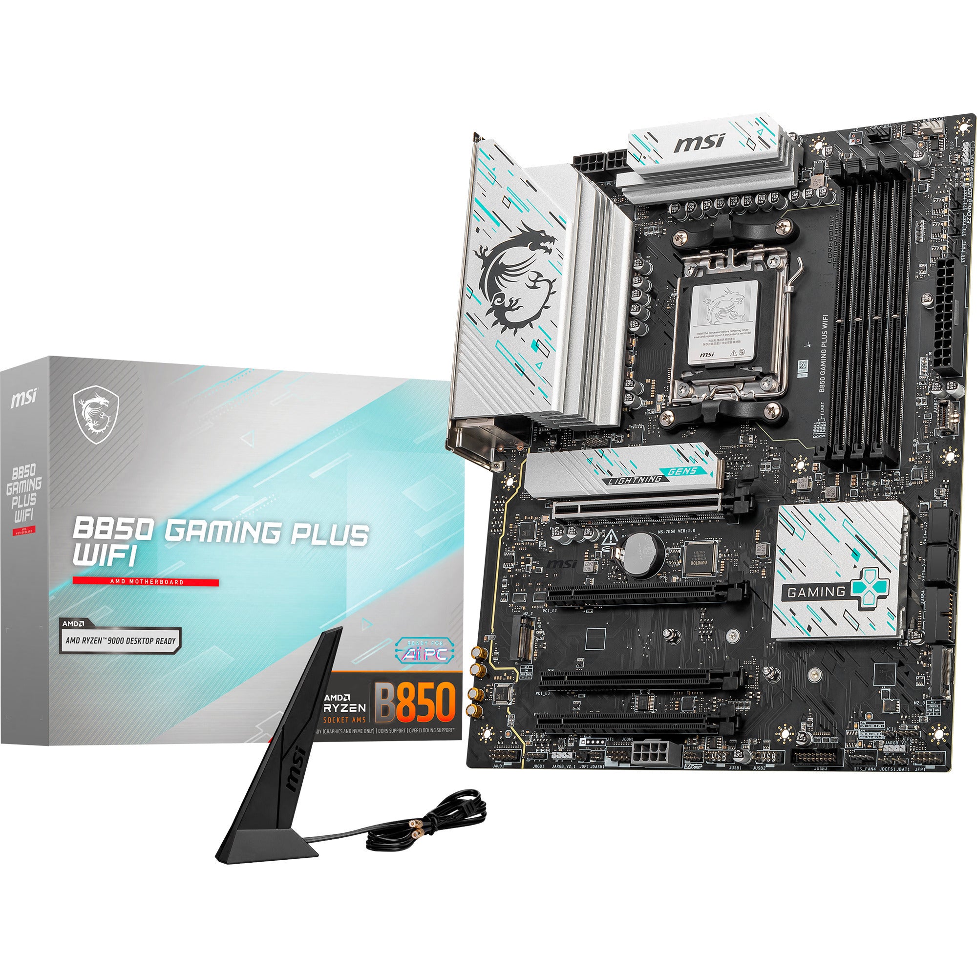 Msi b850 gaming plus wifi socket am5 moederbord (raid, 5gb-lan, wi-fi 7, bt, sound, atx)