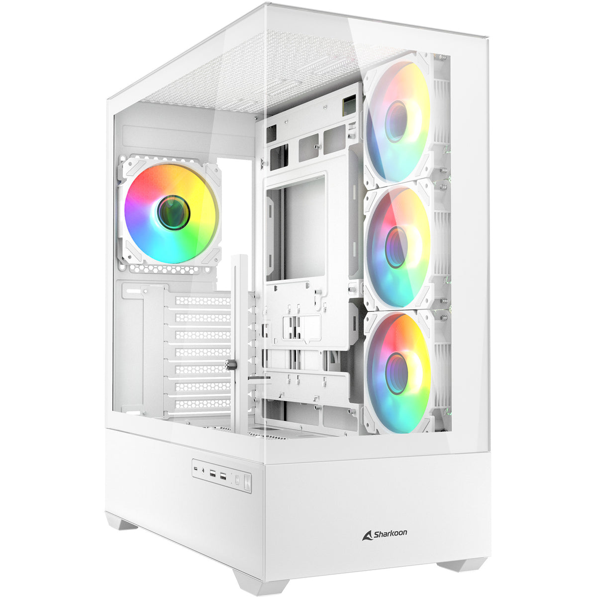 Sharkoon ak6 rgb midi tower behuizing (wit | 2x usb-a | 1x usb-c | rgb | tempered glass)