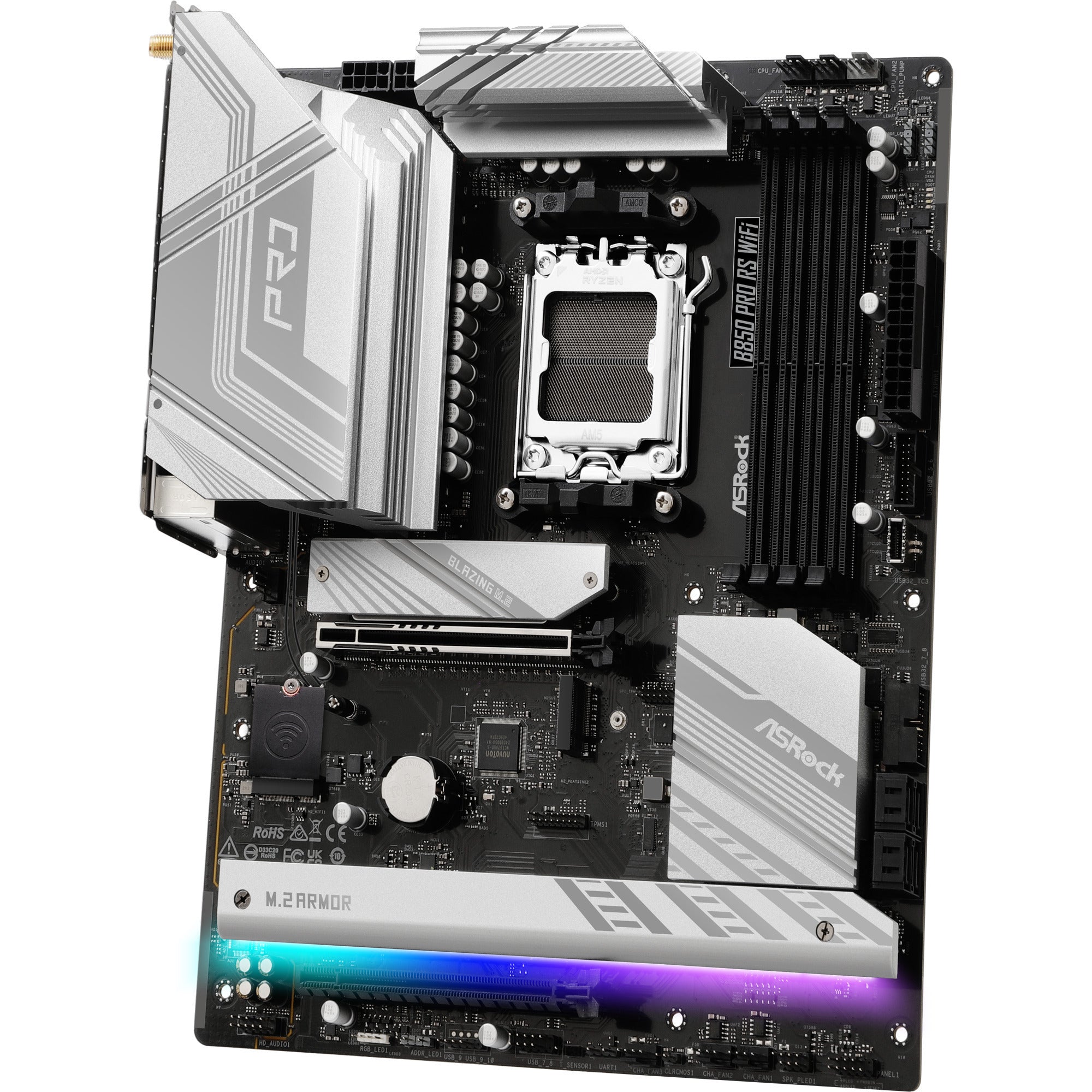 Asrock b850 pro rs wifi socket am5 moederbord (raid, 2,5gb-lan, wlan, bt, sound, atx)