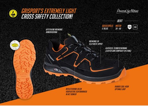 Grisport safety cross safety beat 33602 laag s3 zwart oranje - maat 48 - 00.049.007.48