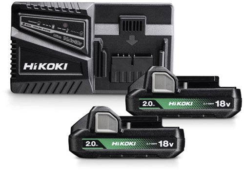 Hikoki uc18yfslwfz powerpack | 2 x accu 2.0 ah 18 v bsl1820m | oplader uc18yfsl uc18yfslwfz
