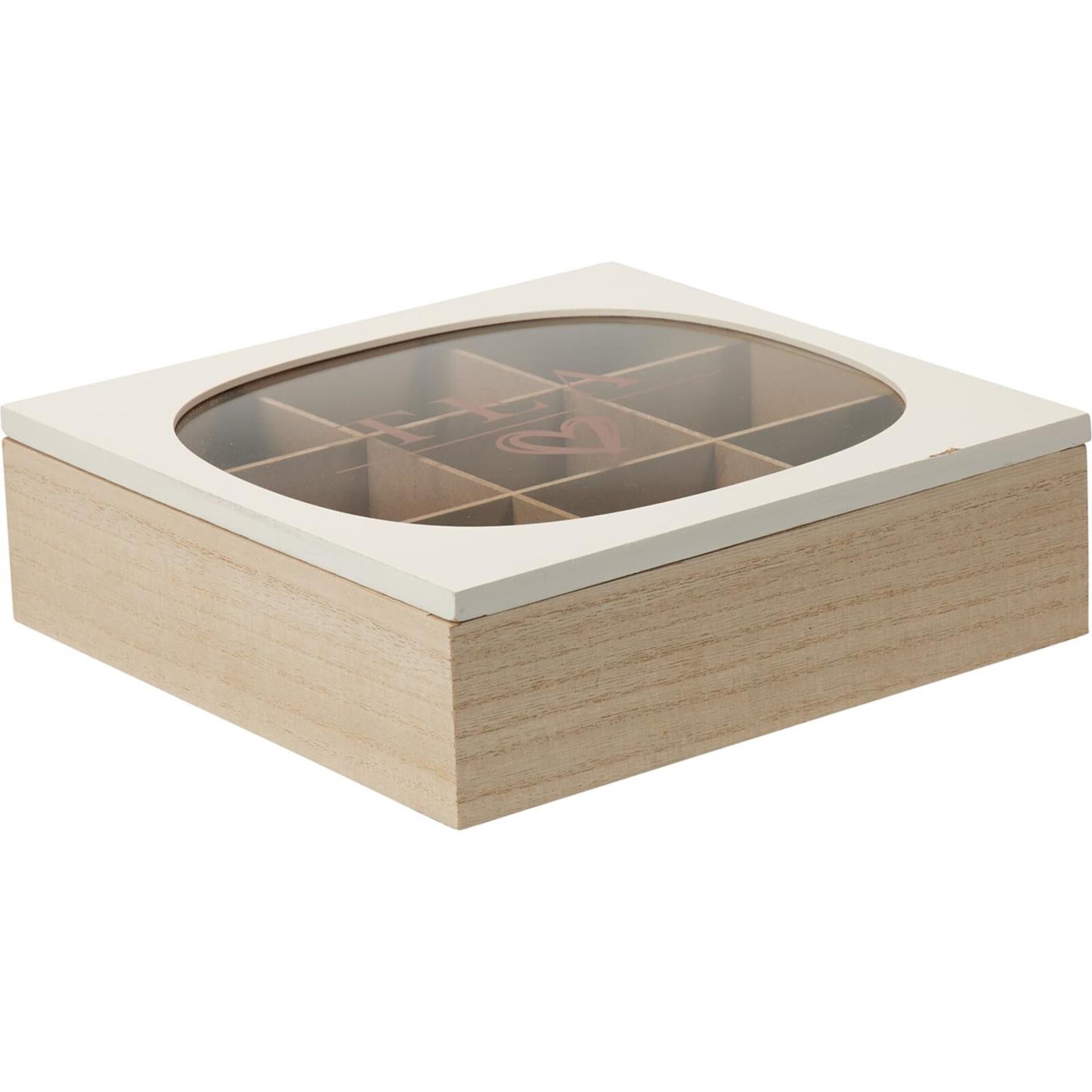 Home styling theedoos hout glas 24x24cm