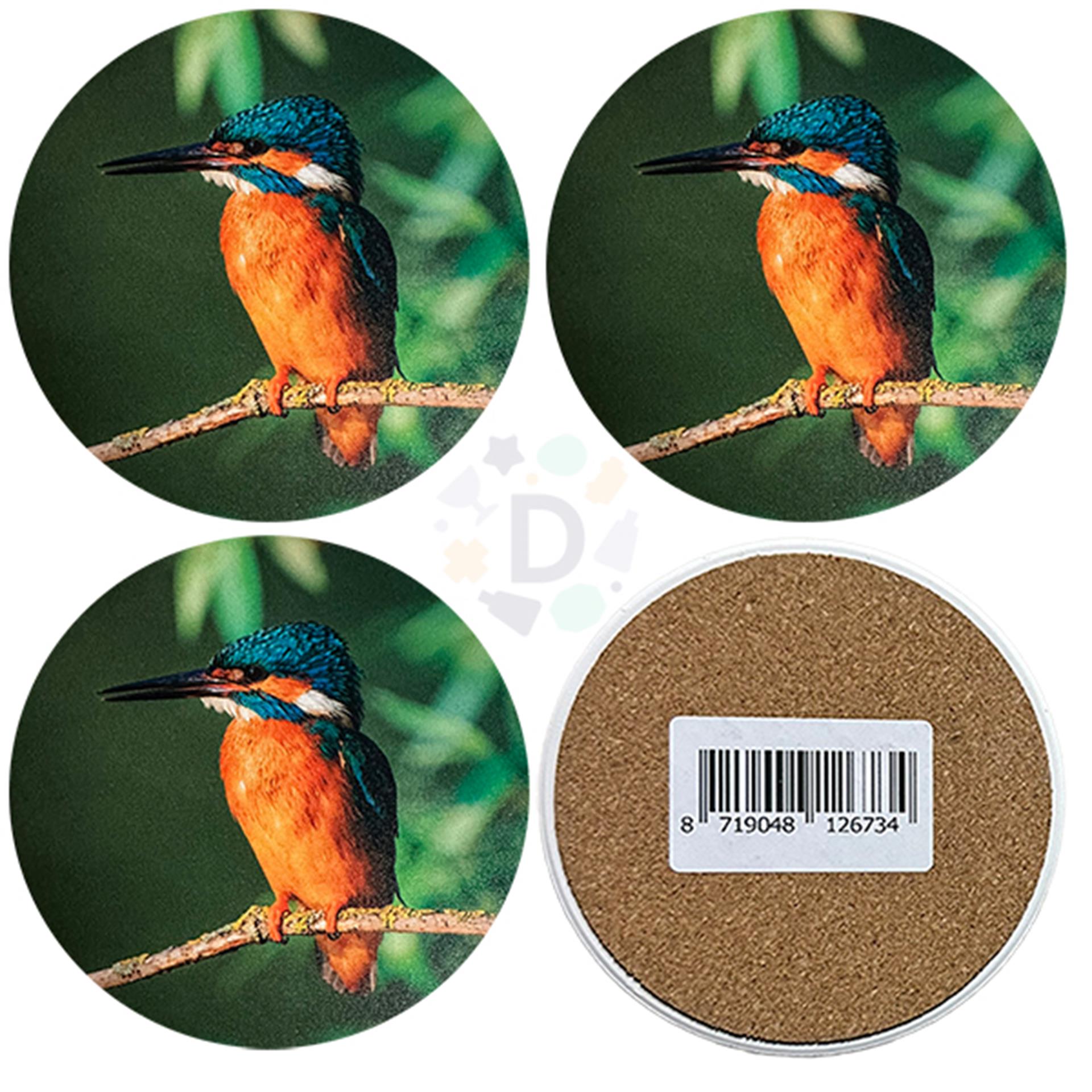 Farmwood animals onderzetterset rond ijsvogel 4-delig ø10cm