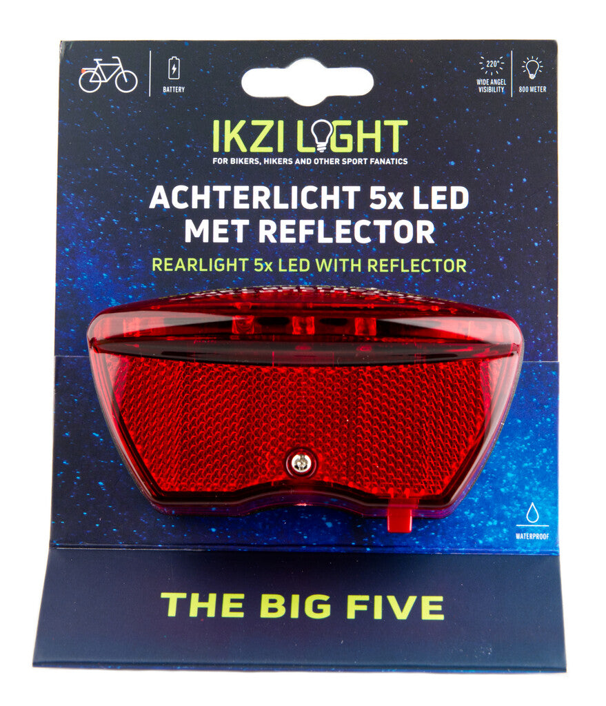 IkziLight Akku-Rücklicht mit 5 LEDs inklusive 80-mm-Reflektor