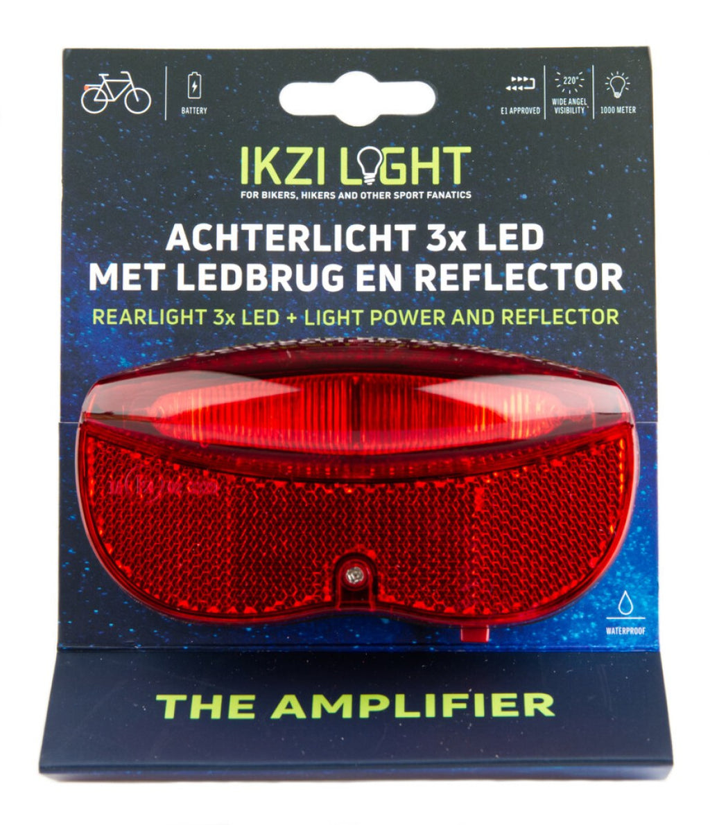 Ikzi LED-Rücklichtreflektor, 3 LEDs, Batterie, 50 mm auf Karte