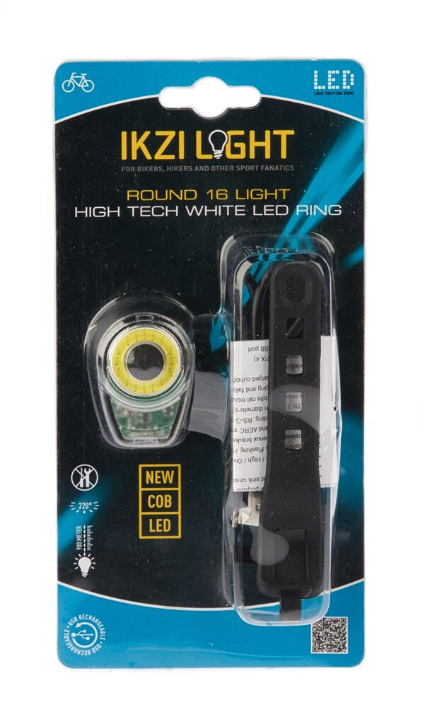 Ikzi light koplamp round16 met witte cob led-ring usb