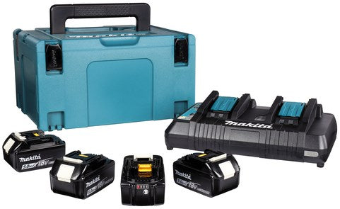 Makita accessoires 18v li-ion accu starterset 197626-8 (4x bl1850b 5.0ah) + duolader dc18rd in mbox - 197626-8