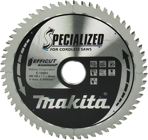 Makita accessoires afkort- en cirkelzaagblad aluminium | efficut 190x30(20)mm 60t 0g - e-16863 e-16863