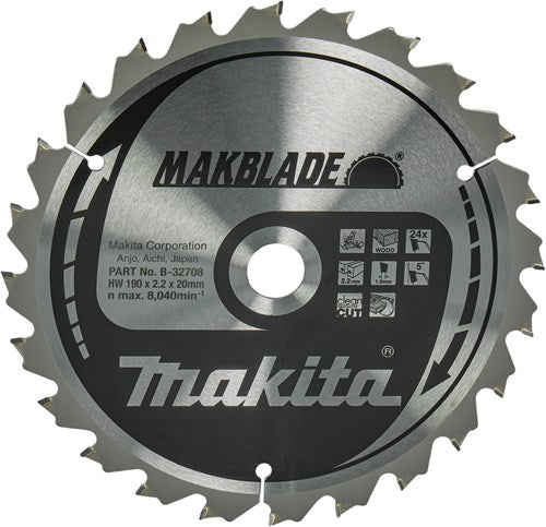 Makita accessoires afkortzaagblad | hout | 190x20x2,2 24t 5g - b-32708