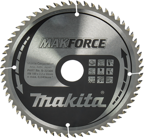 Makita accessoires cirkelzaagblad hout | makforce 190x30x2,2 60t 15g - b-32390 - b-32390