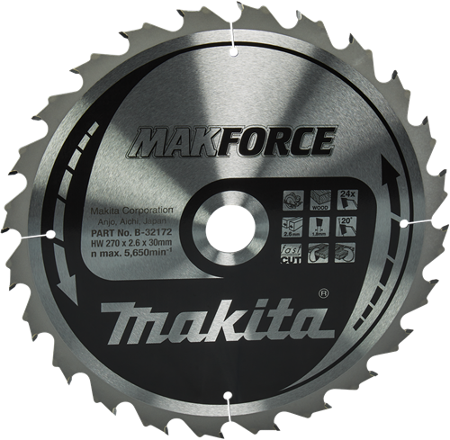 Makita accessoires cirkelzaagblad hout | makforce 270x30x2,6 24t 20g - b-32172 - b-32172