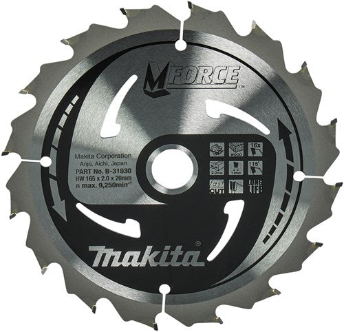 Makita cirkelzaagblad voor hout | mforce | ø165mm asgat 20mm 16t - b-31930