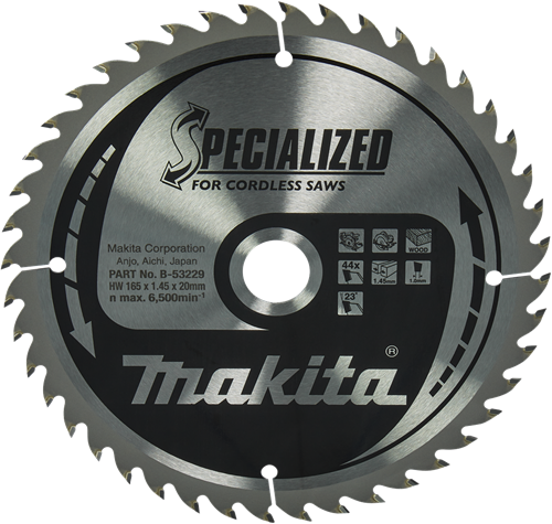 Makita accessoires cirkelzaagblad hout | specialized 165x20x1,45 44t 23g - b-53229 b-53229