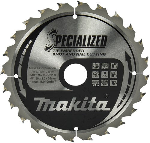 Makita accessoires cirkelzaagblad | hout | tipe 190x30x2,0 24t 23g - b-33118