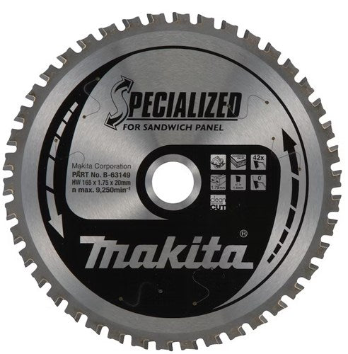 Makita accessoires cirkelzaagblad | voor sandwich panelen | 165x20x1,75mm | 42 tanden - b-63149 - b-63149