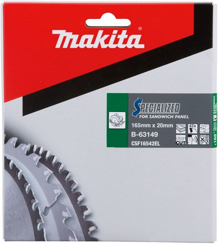 Makita accessoires cirkelzaagblad | voor sandwich panelen | 165x20x1,75mm | 42 tanden - b-63149 - b-63149